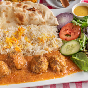 Menu Kofta Curry à Grenoble avec naan et accompagnement